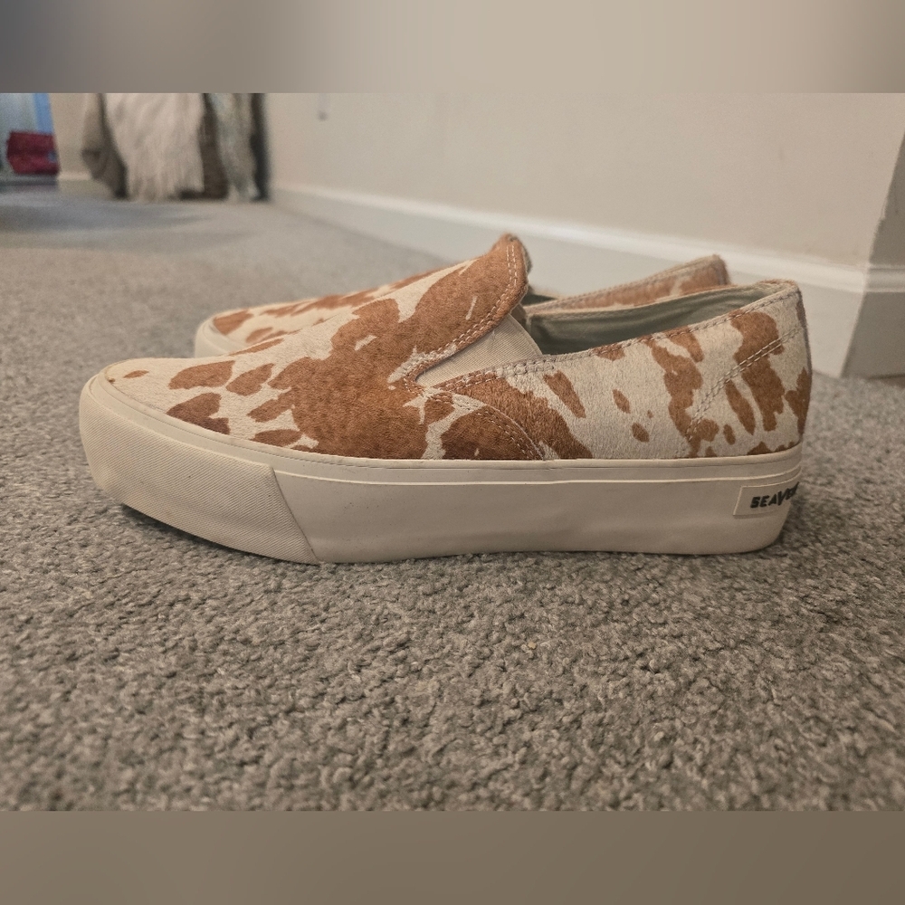 Seavees Cow Fur Baja Mulholland Slip On Platform Sneakers Womens Size